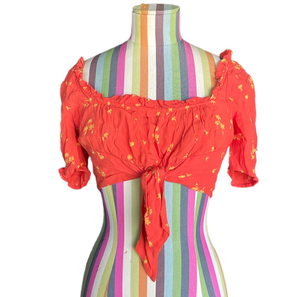Free People Floral Print Orange Crop Top 0607
